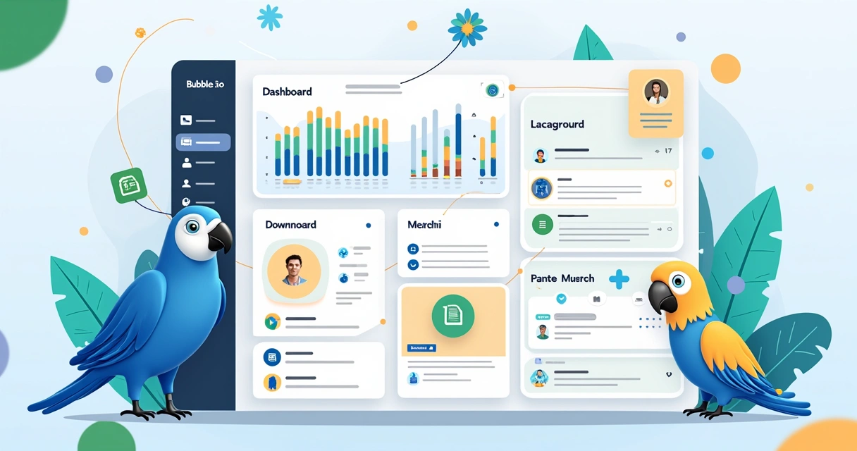 Dashboard de integrações do Bubble.io mostrando múltiplas conexões e dados diferentes 