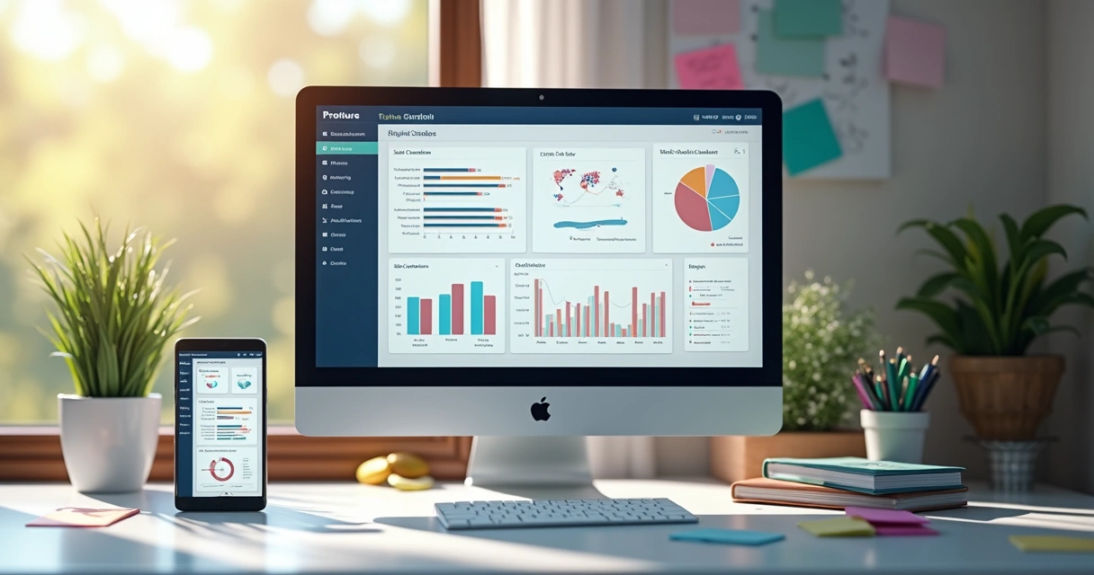 Dashboard de comissões de vendas em tela de computador e celular 