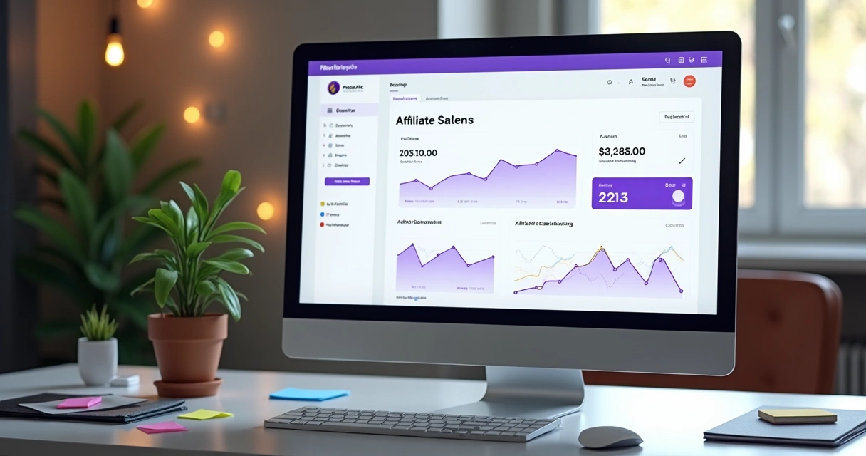 Dashboard de desempenho mostrando vendas e comissões de afiliados 