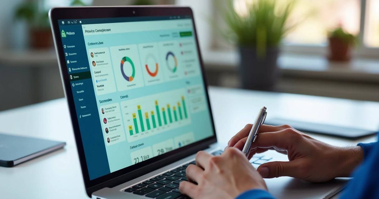 Painel com métricas de comunicação política em notebook 