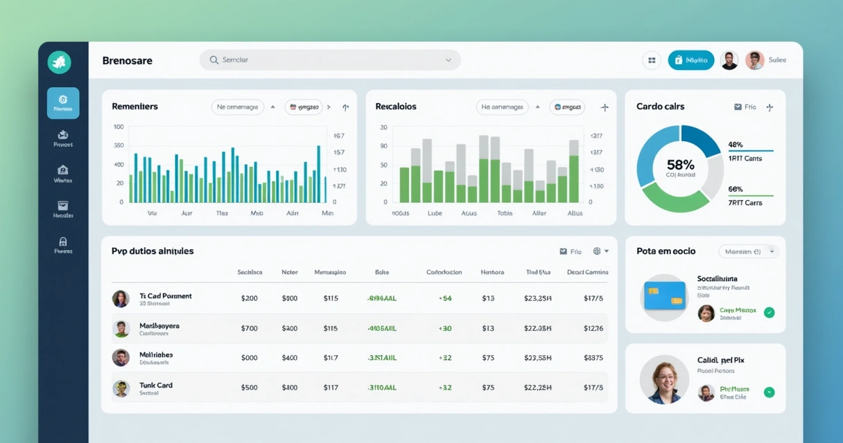 Dashboard de conciliação financeira digital com gráficos de transações e relatórios 