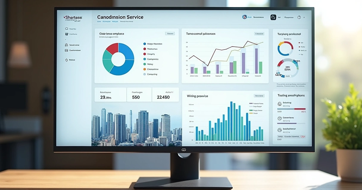 Dashboard moderno mostrando indicadores de atendimento condominial 