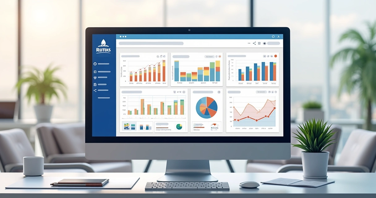 Dashboard financeiro colorido com gráficos detalhados em tela de computador