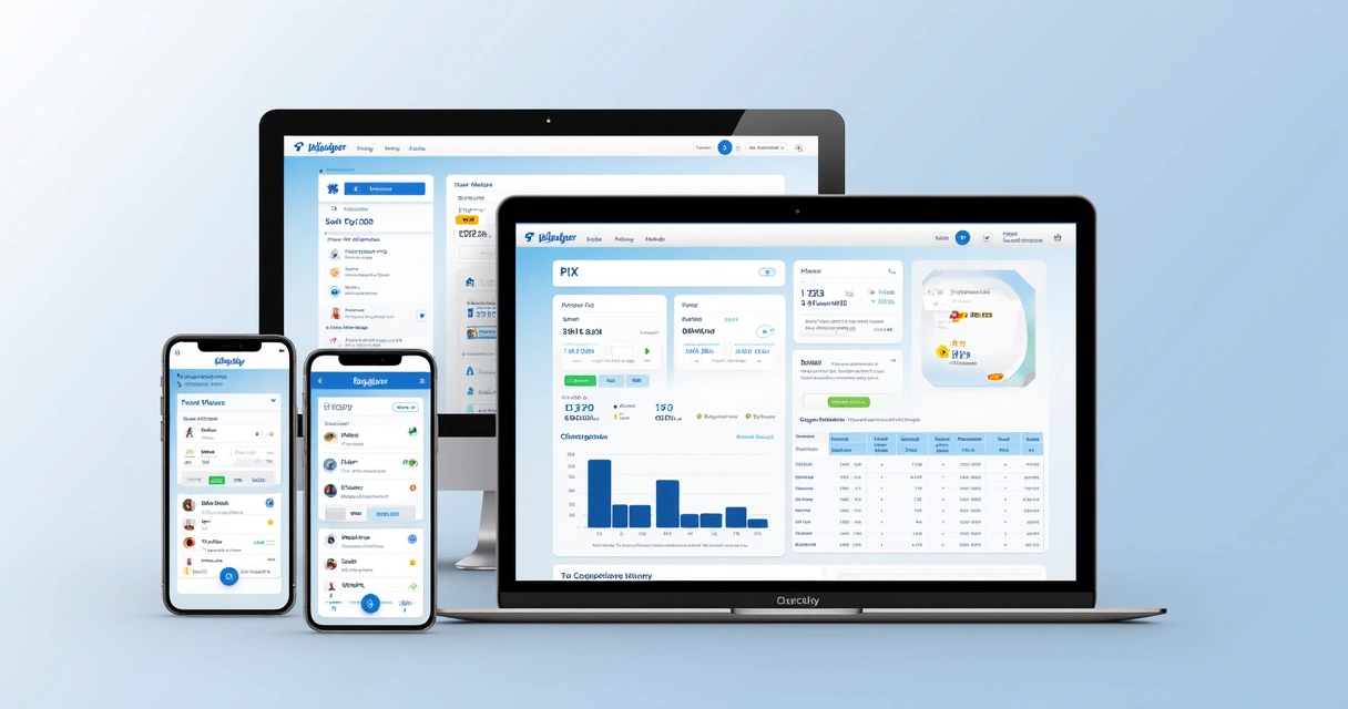 Dashboard de conta digital com diferentes funções bancárias customizadas para empresas 