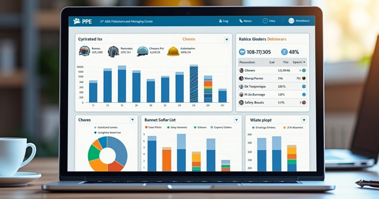 Dashboard digital de controle de EPI com indicadores de uso e validade 