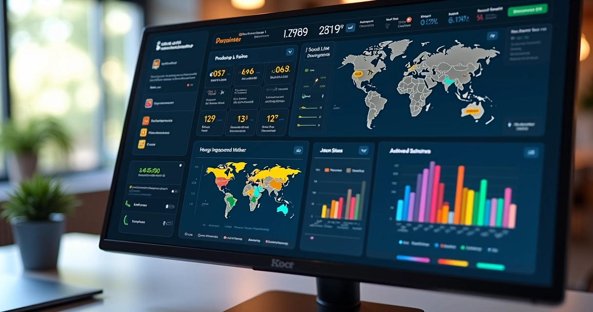 Dashboard colorido mostrando indicadores de controle de estoque em tempo real 