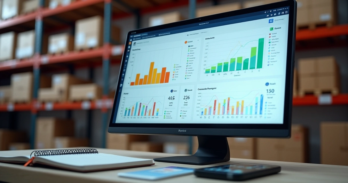 Dashboard de sistema de estoque mostrando gráficos de entrada e saída de produtos
