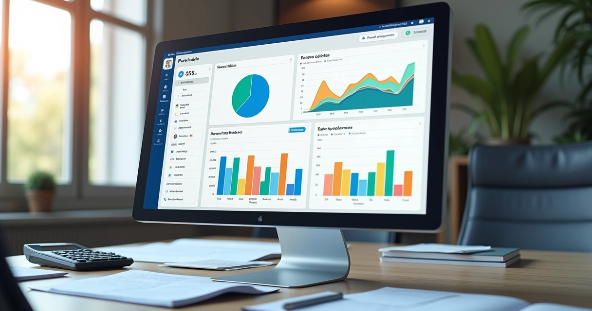 Dashboard digital de finanças com gráficos, lista de pagamentos e cobranças 