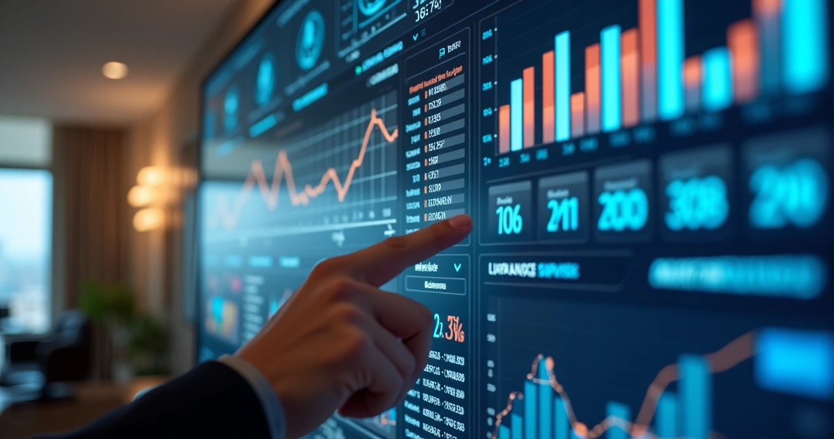 Dashboard digital de controle financeiro com gráficos coloridos e indicadores claros 
