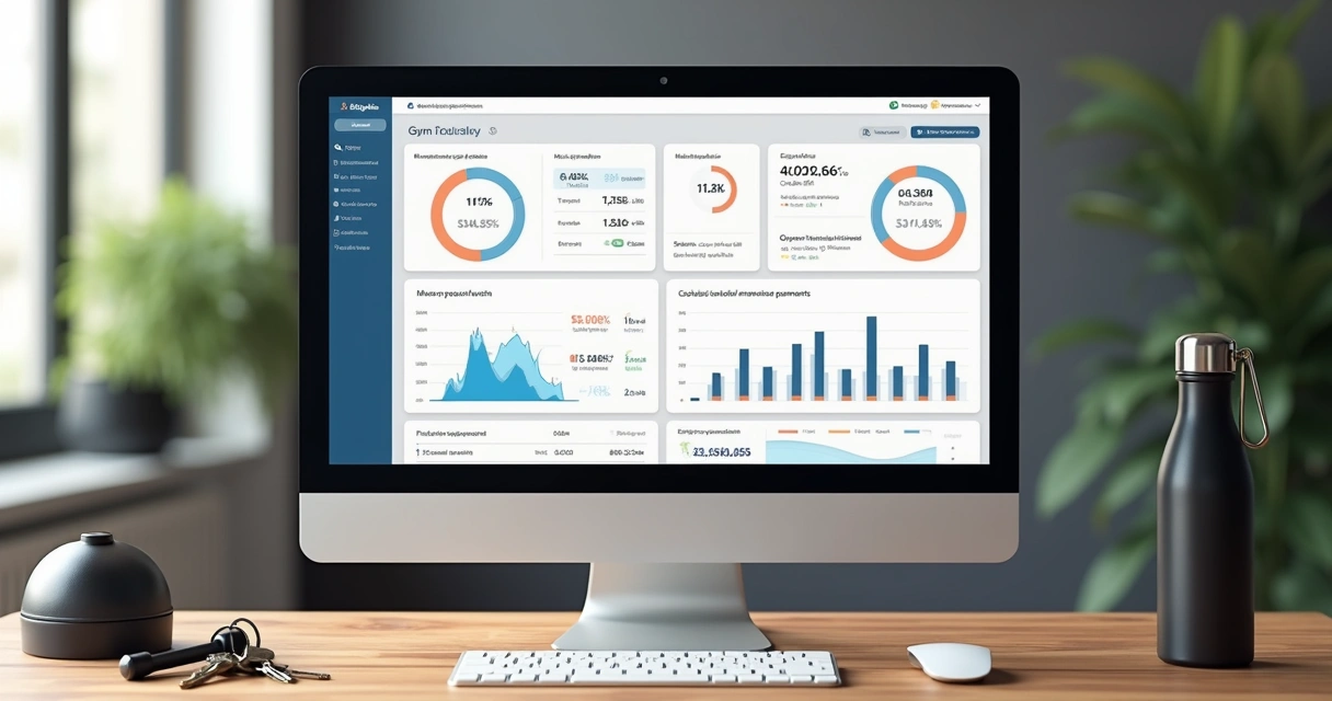 Painel mostrando gráficos de controle financeiro de academia