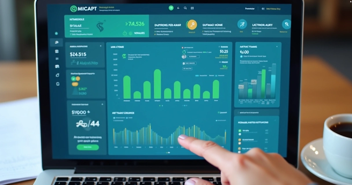 Tela de dashboard com gráficos e relatórios de controle financeiro de uma empresa 