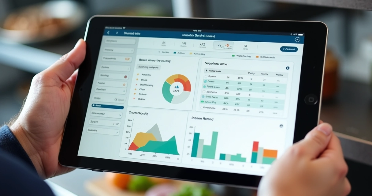 Dashboard de estoque com controle de lotes em um tablet 