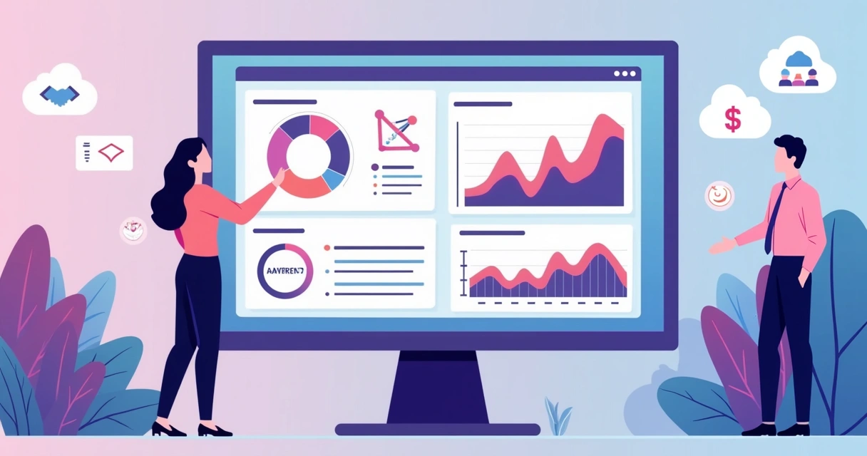 Dashboard colorido exibindo gráficos de margens e aprovações de parcerias 
