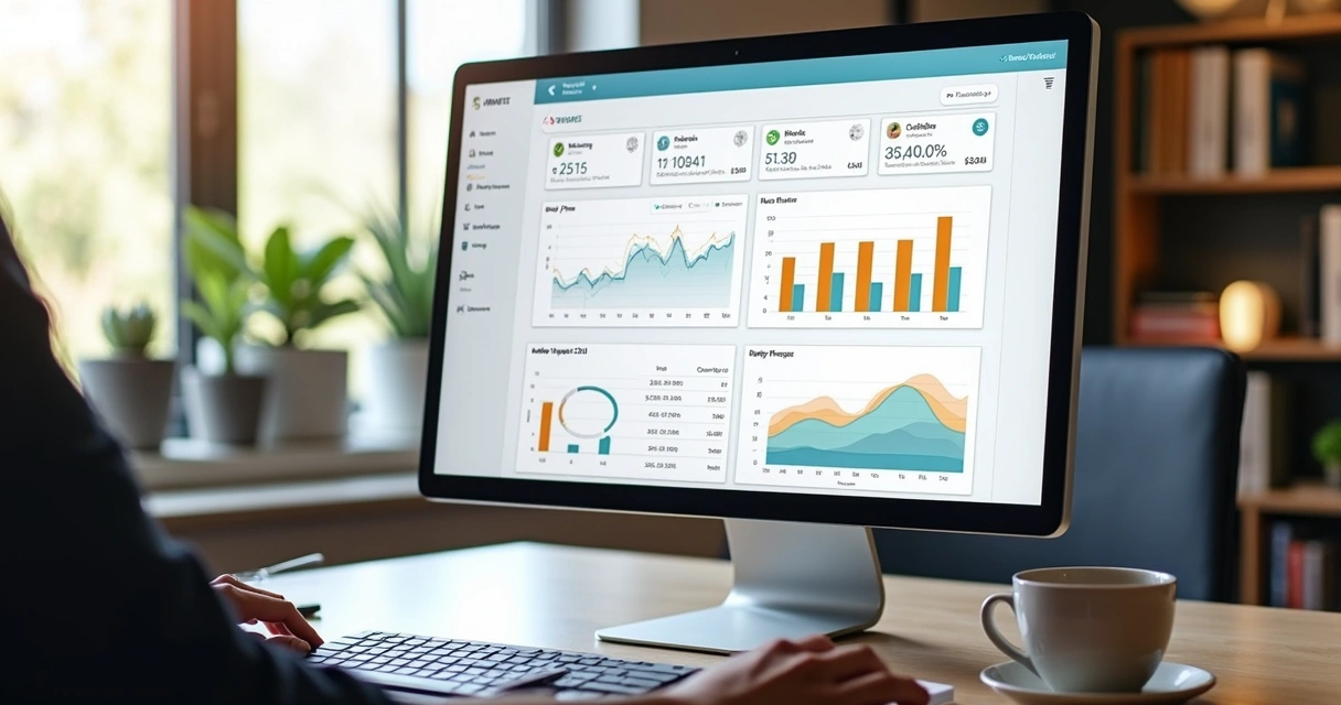 Dashboard digital mostrando painel de controle de projetos e horas trabalhadas 