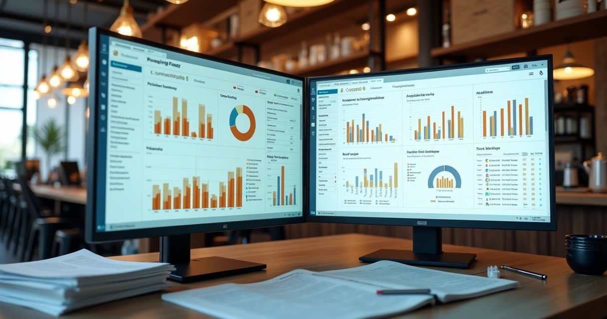 Dashboards de controle de vendas em uma tela de computador 