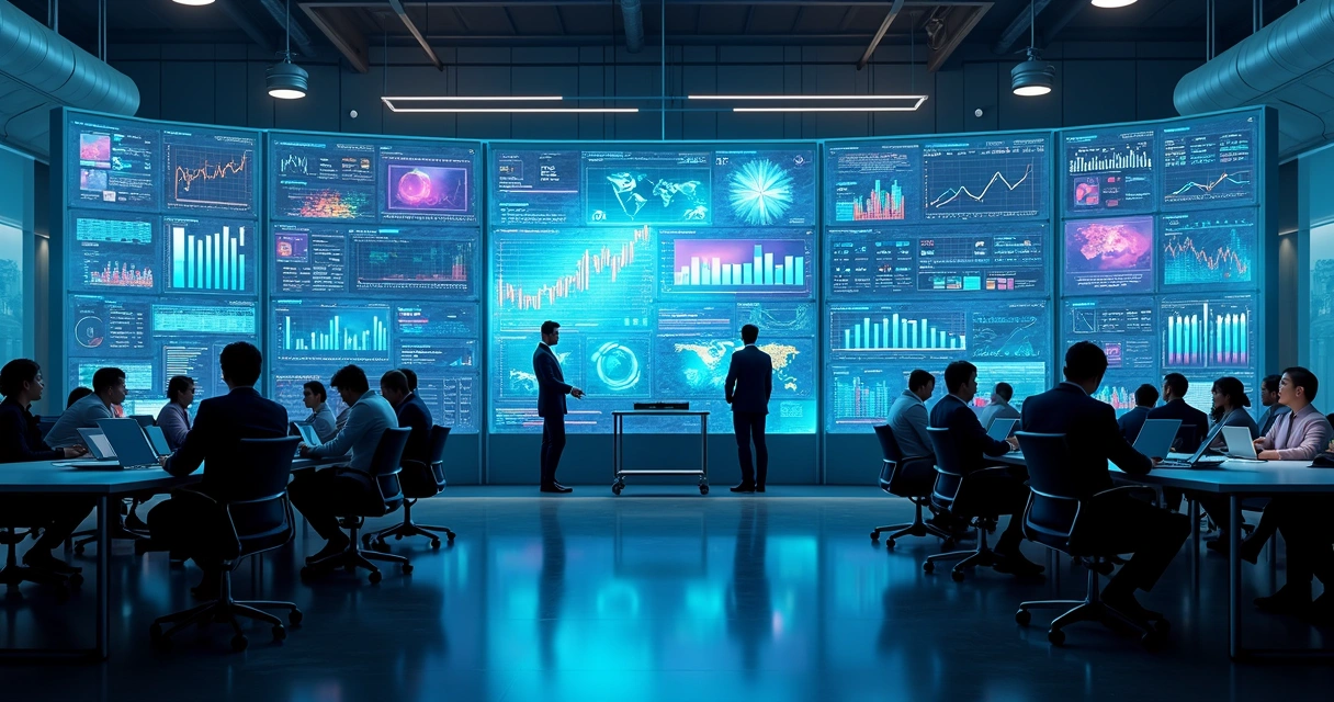 Painel corporativo com gráficos de dados coloridos 