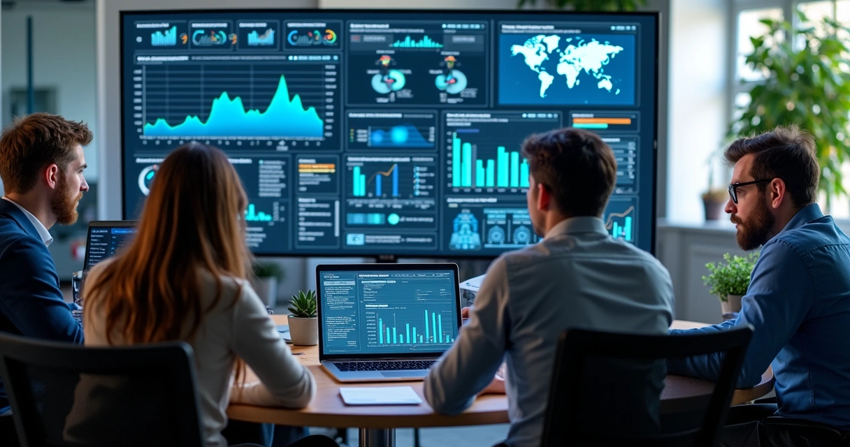 Dashboard corporativo mostrando integração de dados em tempo real 