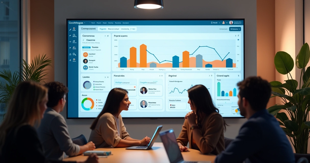 Painel de controle de CRM de agência digital com gráficos coloridos