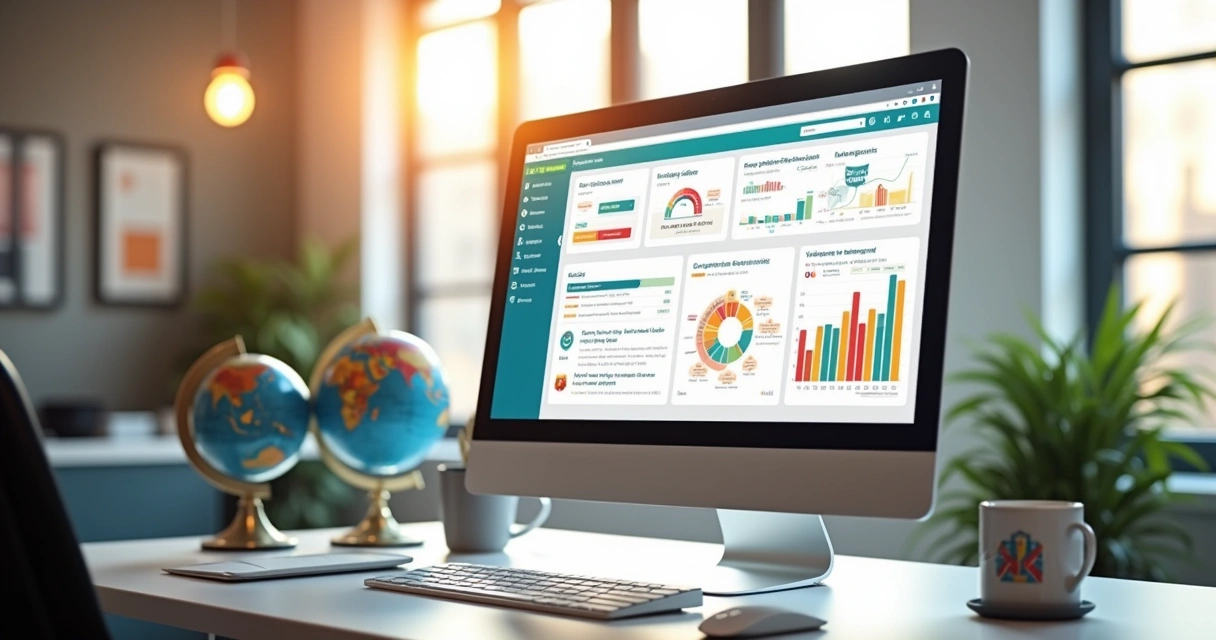 Tela de computador mostrando dashboard de CRM para agência de viagens 