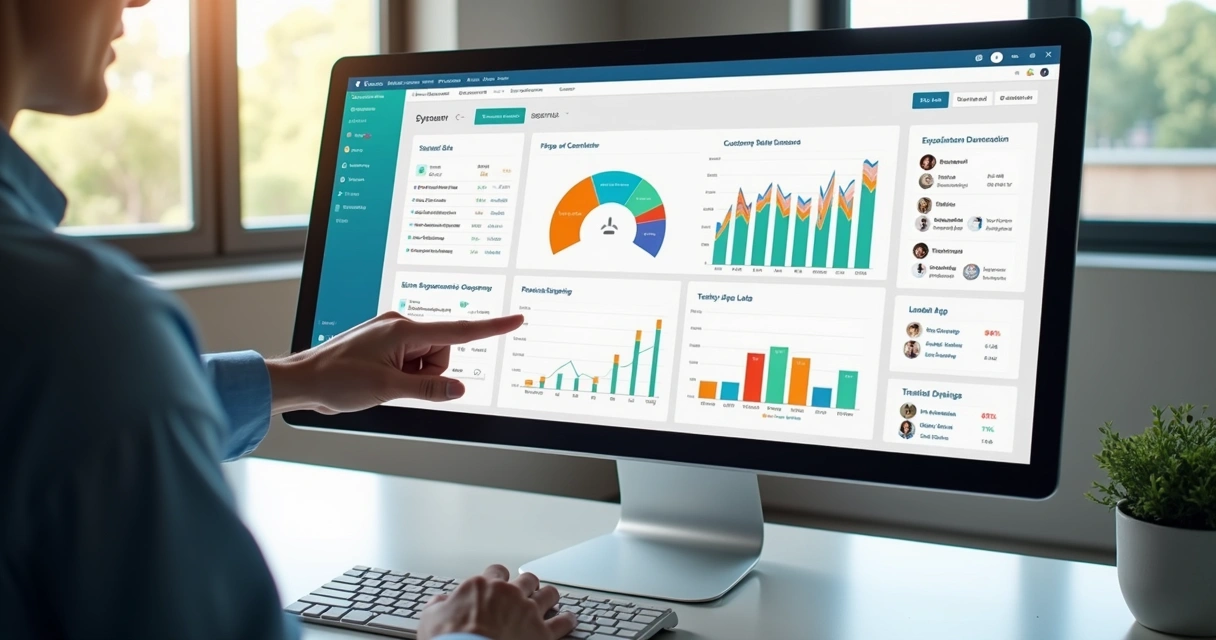 Dashboard de CRM mostrando funil de vendas e dados de clientes 