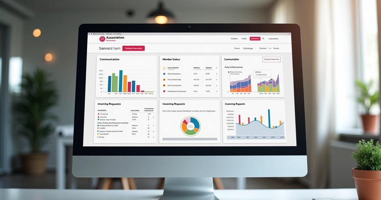 Dashboard de CRM de associação com gráficos de relacionamento e comunicação 