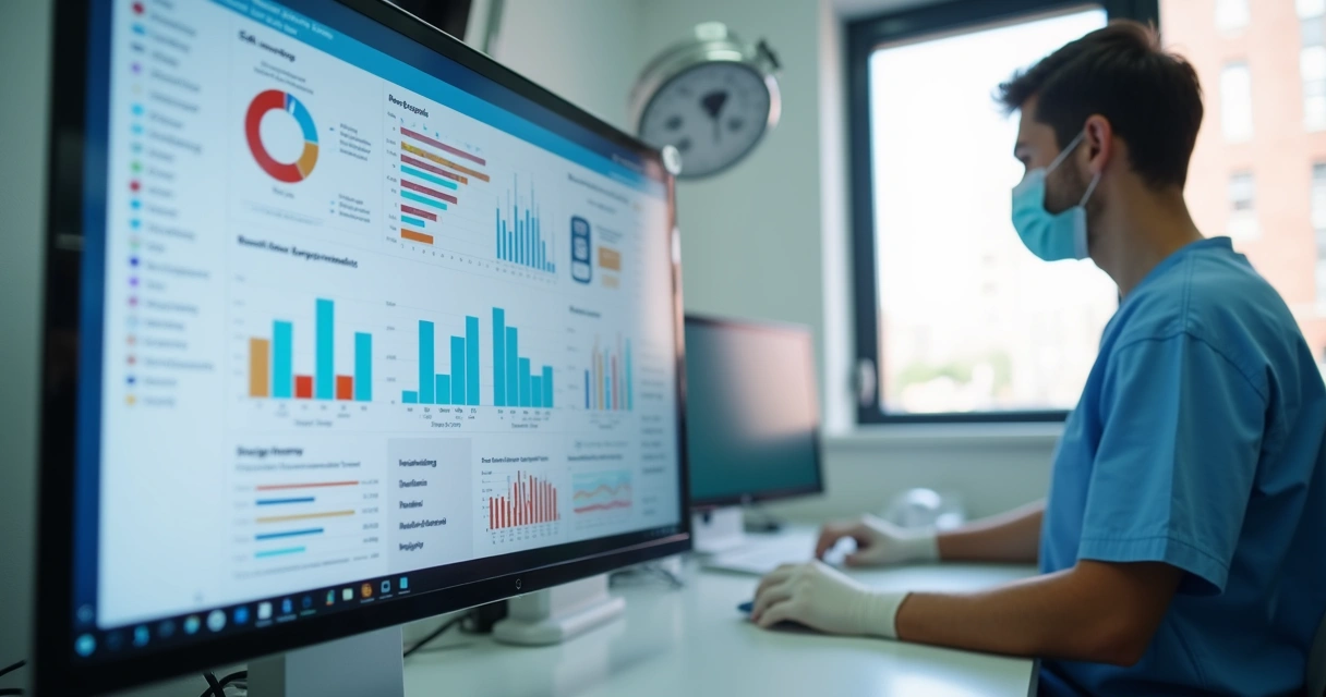 Dashboard CRM odontológico com gráficos coloridos 