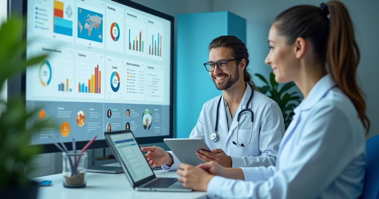 Dashboard CRM em clínica médica mostrando dados de pacientes 