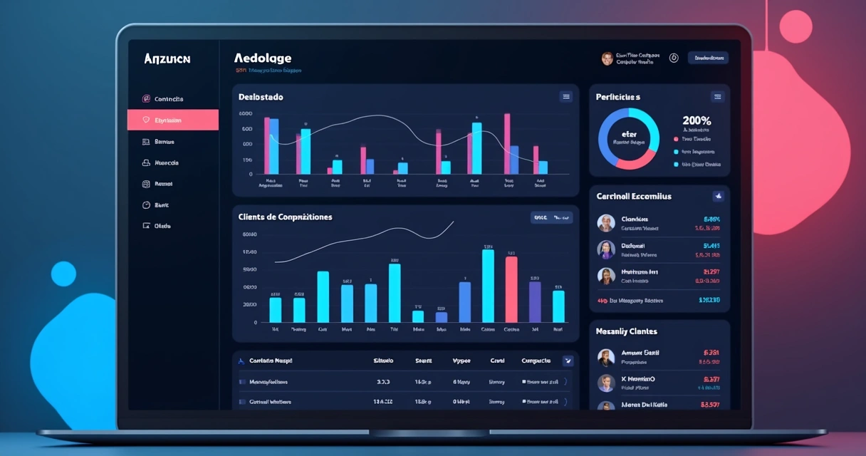 Dashboard colorido de CRM para clínica estética com gráficos e agenda 