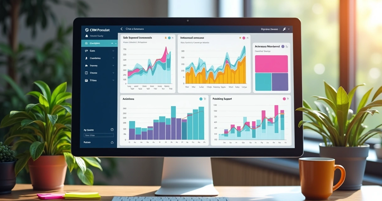 Dashboard de CRM mostrando vendas, marketing e atendimento integrados