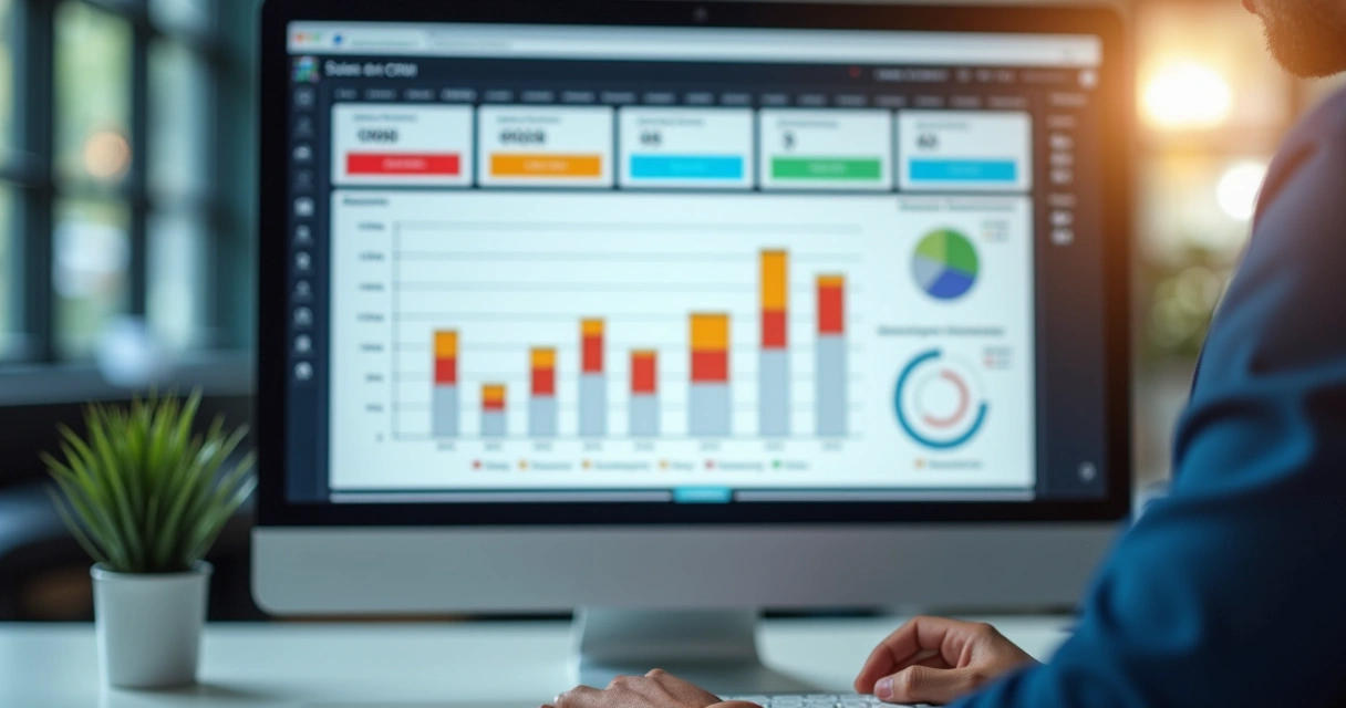 Dashboard de CRM com etapas da prospecção e fontes de leads 