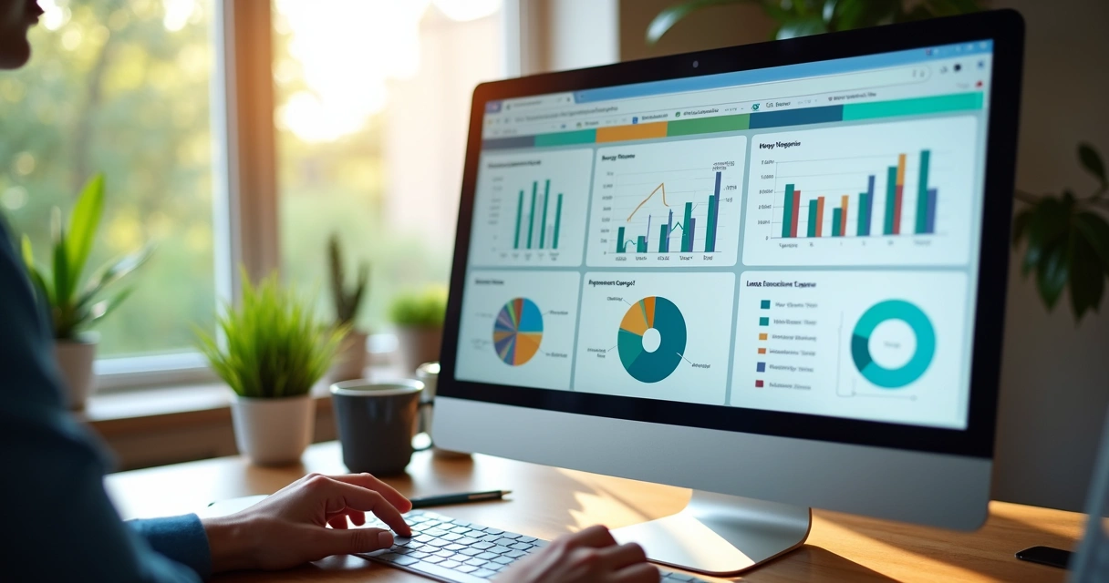 Dashboard de CRM com gráficos e indicadores coloridos na tela 