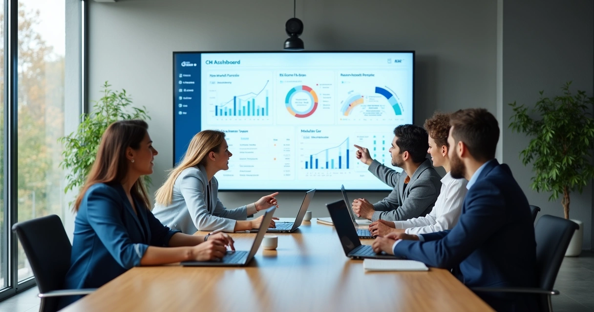 Equipe vendo dashboard de vendas 