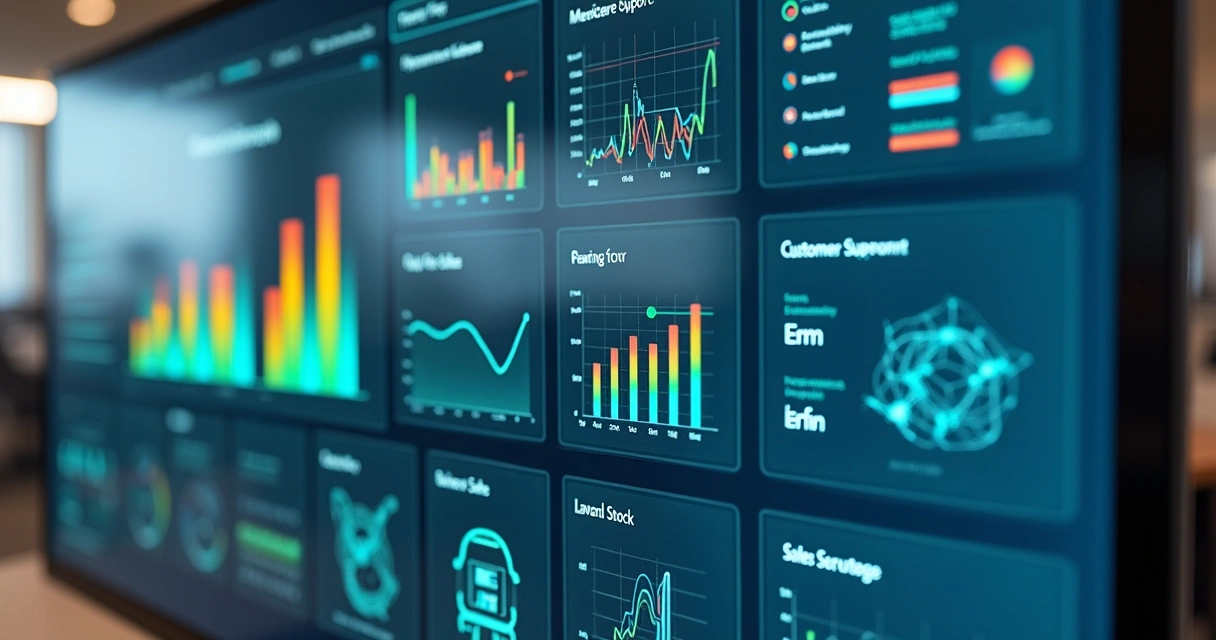 Dashboard mostrando integração entre CRM e ERP com gráficos coloridos 