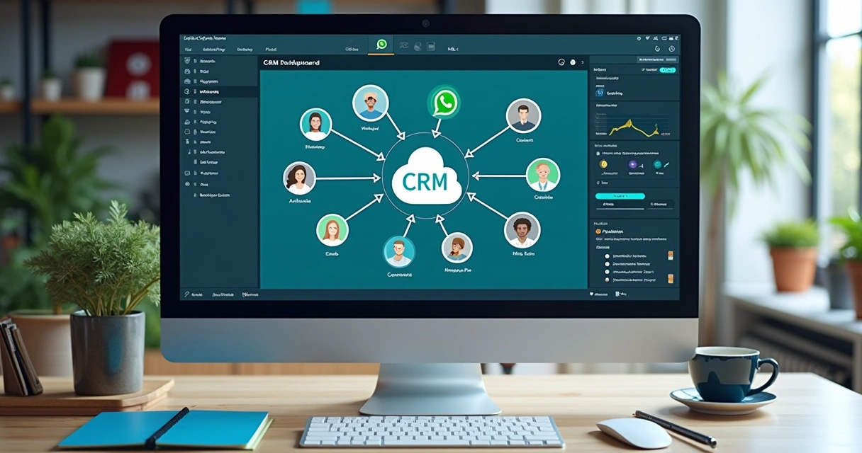 Dashboard de CRM mostrando fluxos automatizados e integração de canais