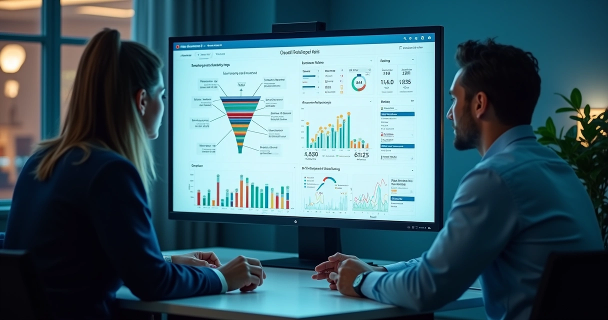Dashboard de CRM com gráficos de etapas do funil de vendas