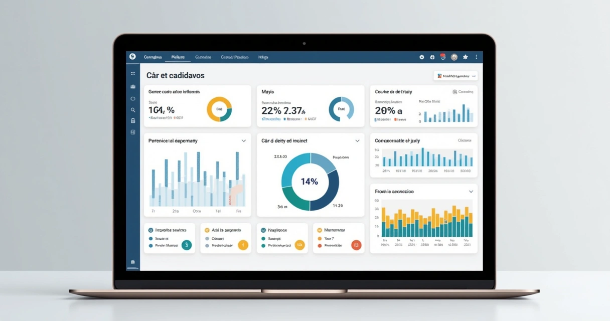 Dashboard de CRM colorido com gráficos e pipeline de vendas para pequenas empresas