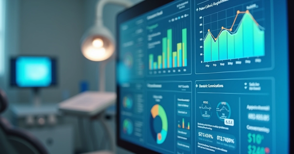 Tela de dashboard de CRM odontológico com gráficos de leads e agendamentos 