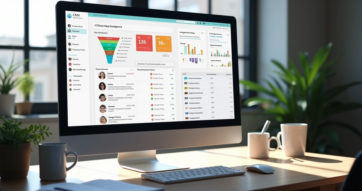 Dashboard CRM mostrando funil de vendas e leads 