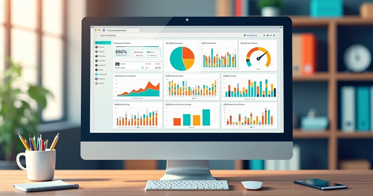 Dashboard de vendas com gráficos em tela de computador