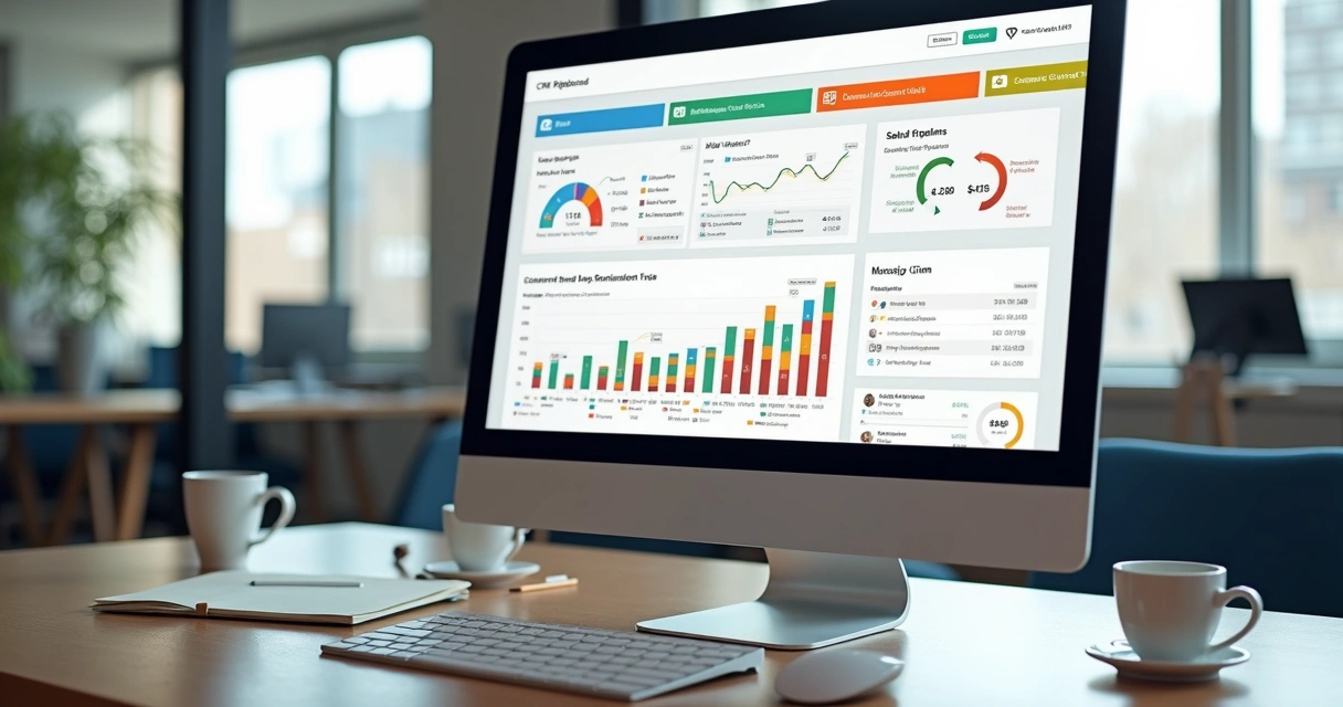 Dashboard de vendas em plataforma CRM exibindo pipeline, tarefas e análises de dados 