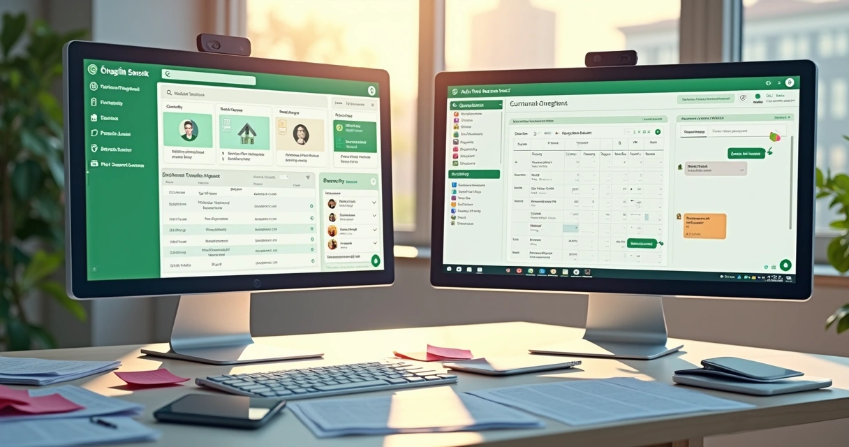 Painel ilustrado mostrando integração CRM com WhatsApp em plataformas imobiliárias 