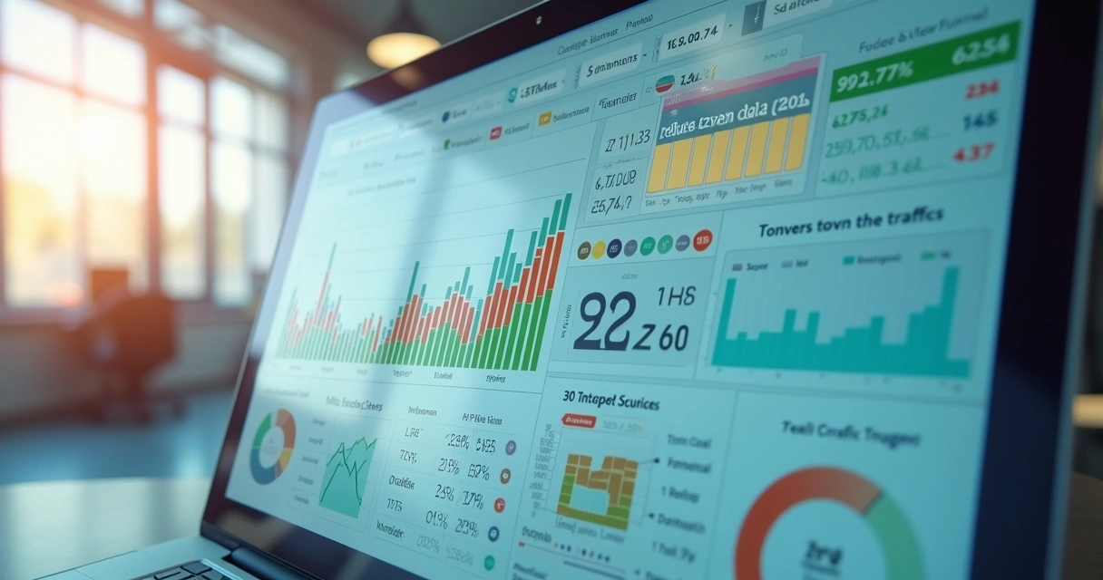 Painel de dados de CRO e marketing digital com gráficos de conversão. 