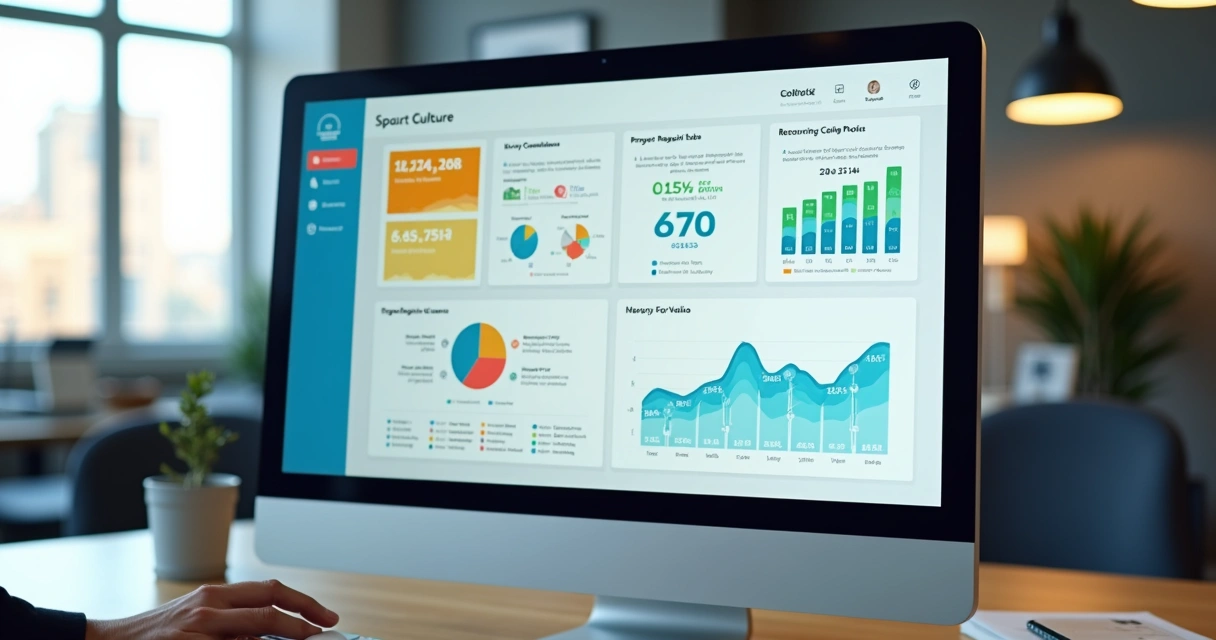 Dashboard digital mostrando métricas de cultura organizacional e engajamento 