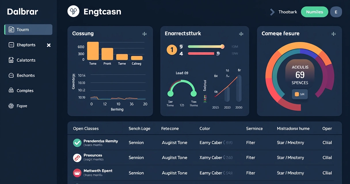 Dashboard de sistema de gestão exibindo turmas, aulas semanais e presença de alunos 
