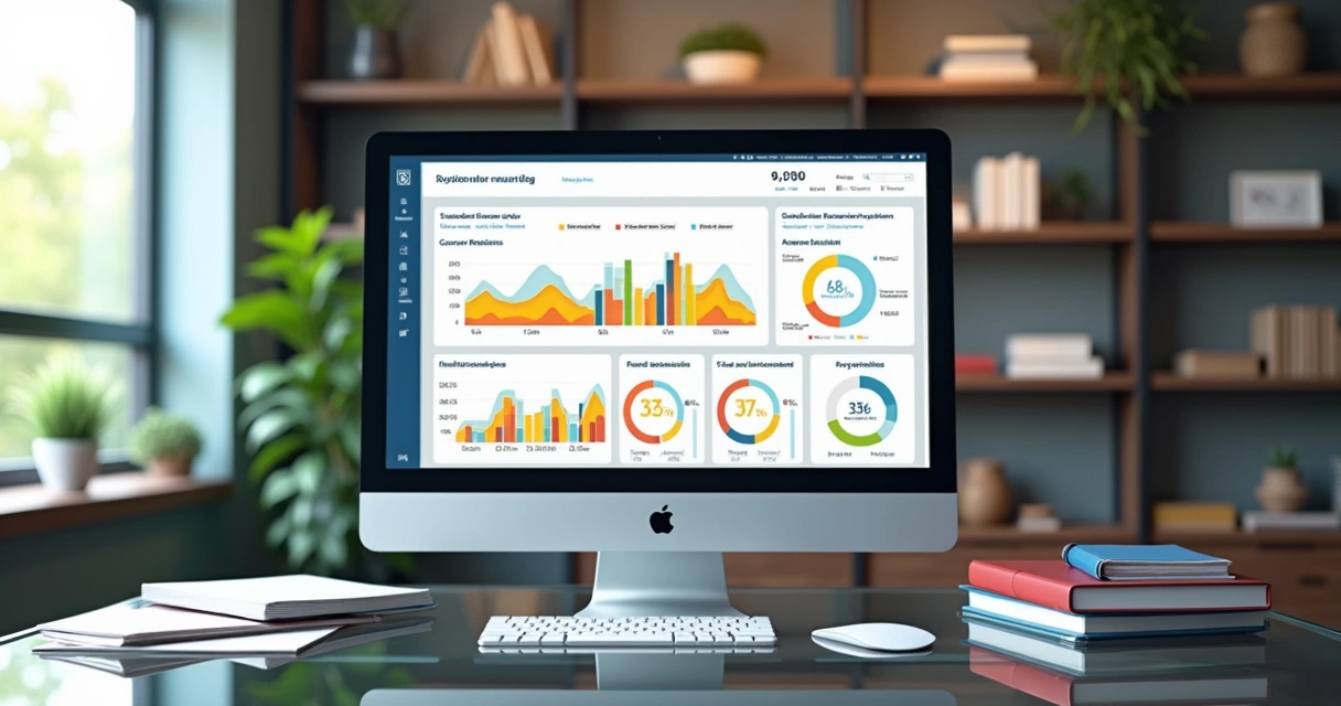 Dashboard de acompanhamento de cursos educacionais em tela de computador 