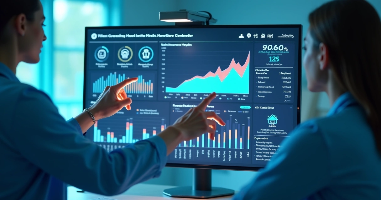 Painel digital com gráficos de custos assistenciais em destaque
