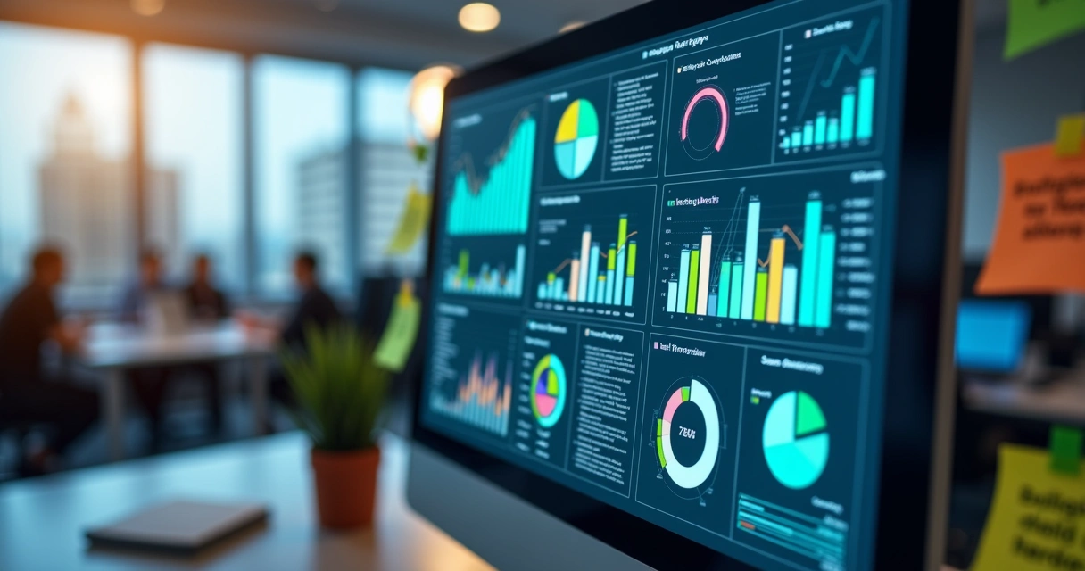 Tela de dashboard mostrando gráficos de análise de dados. 