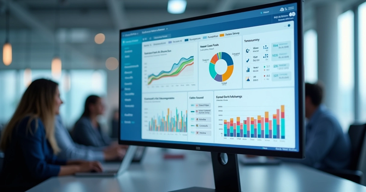 Dashboard de ERP em nuvem exibindo relatórios contábeis 