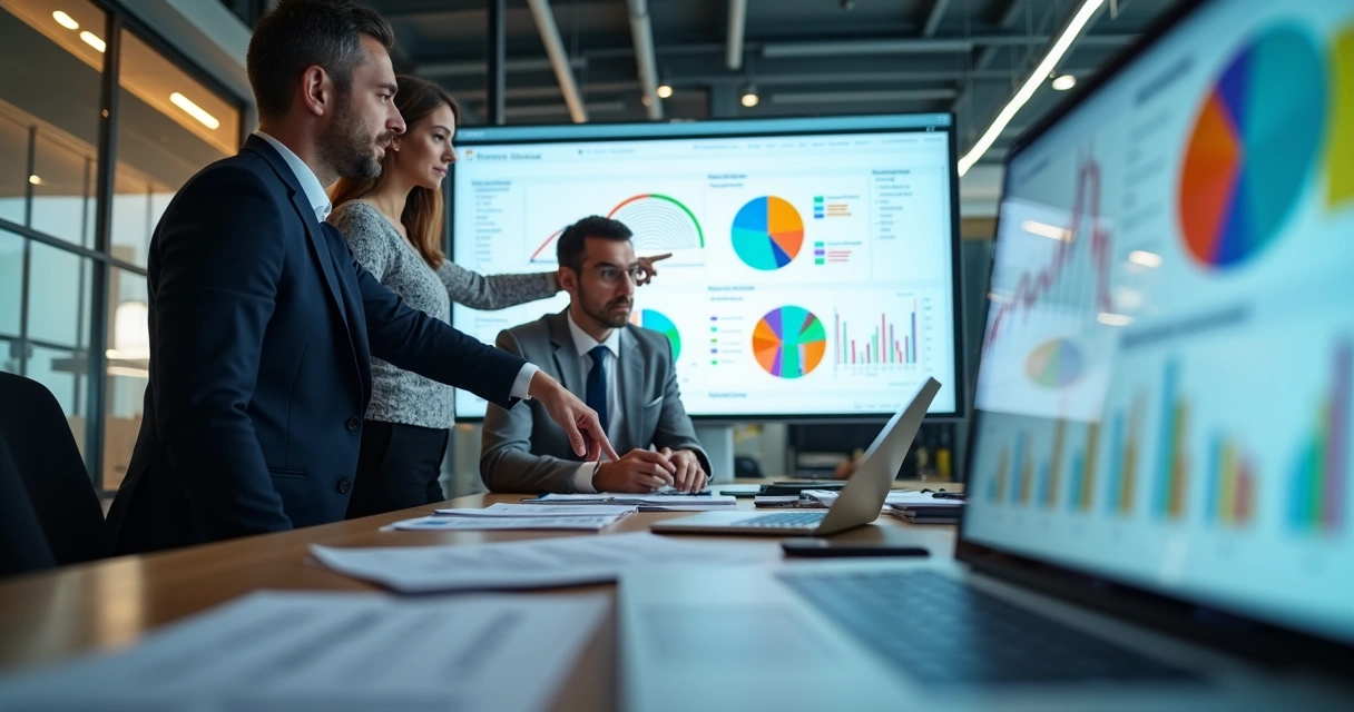 Gráfico financeiro e painel com dados de empresas 