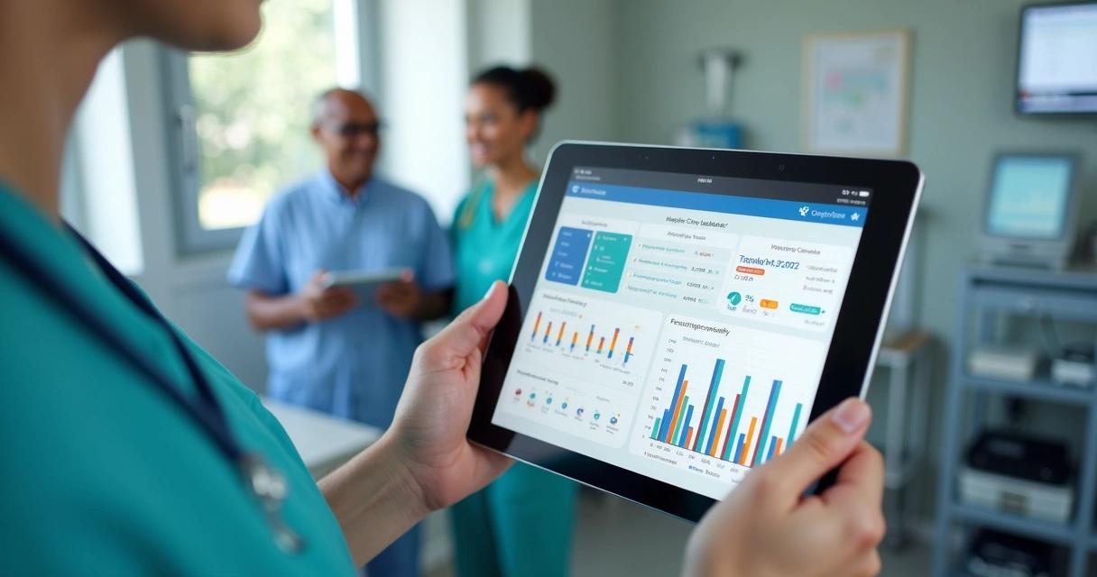 Dashboard de dados de saúde em tablet